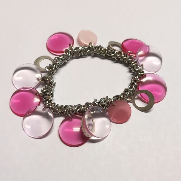 366 Silver Rings Translucent Pink Purple Beaded Stretch Bracelet - Picture 3 of 4